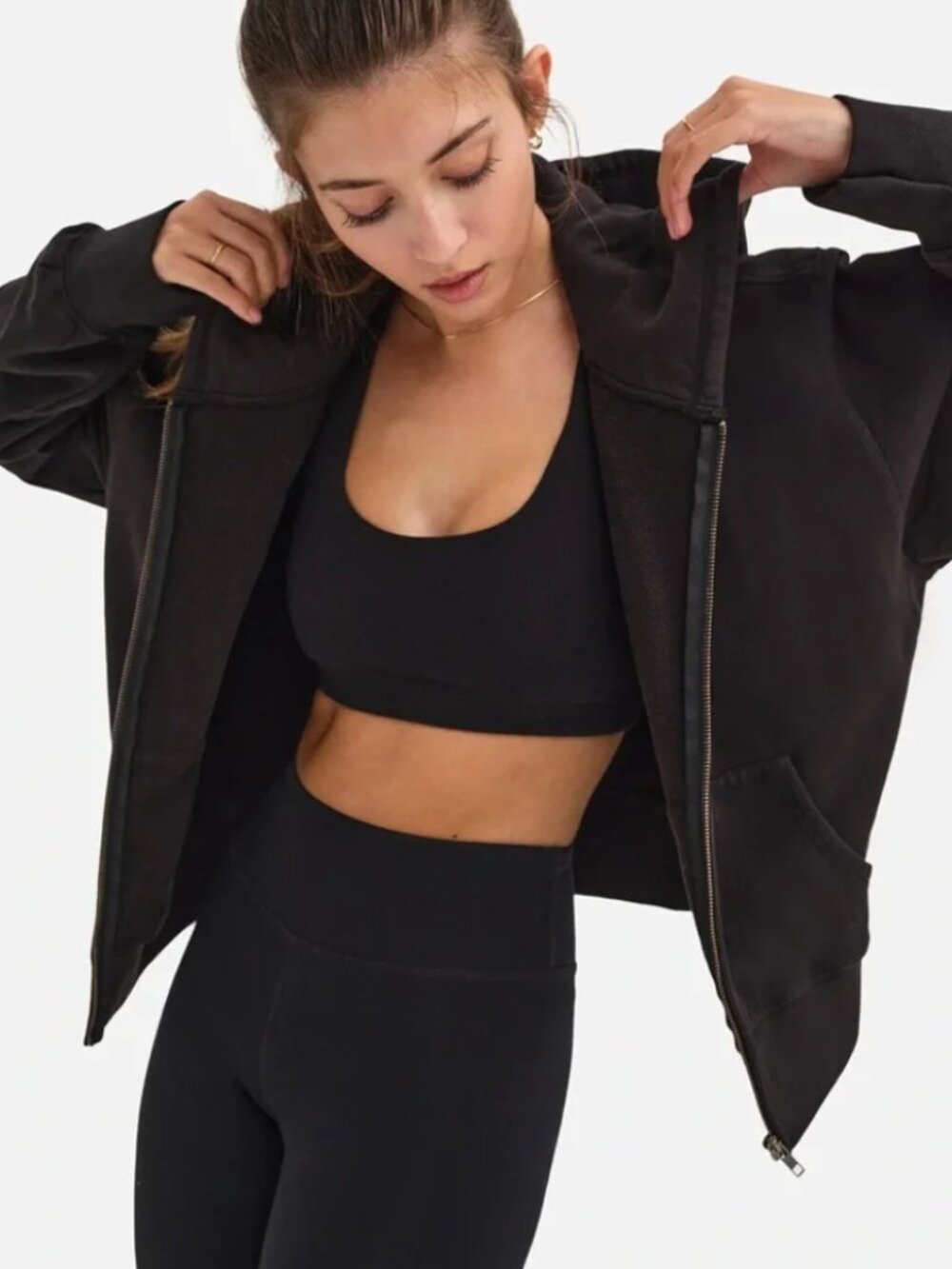MATE THE LABEL ORGANIC FLEECE ZIP HOODIE JET BLACK size small
